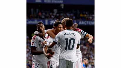 Real Madrid team celebrating. (Photo: @realmadrid X)
