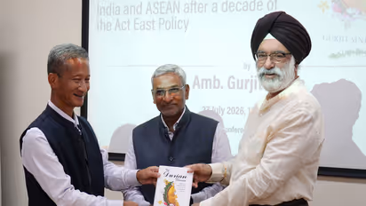 Former Indian diplomat Gurjit Singh (Right), holding his book 'The Durian Flavour: India-ASEAN After a Decade of the Act East Policy' (Photo/X/@ICWA_NewDelhi)
