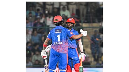 Delhi Capitals' Abishek Porel and KL Rahul (Photo/ANI)