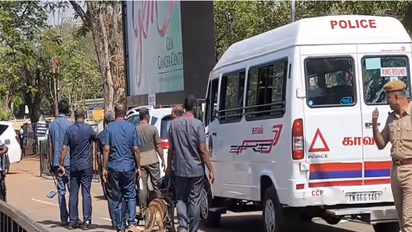 Security personnel deployed outside the Coimbatore airport ahead of Tamil Nadu Chief Minister Vijay's arrival (Photo/ANI)