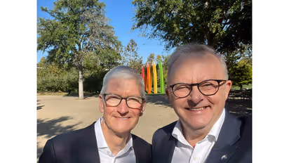 Tim Cook, Apple Executive Chairman (On Left) and Australian Prime Minister Anthony Albanese (Photo/X/@AlboMP)