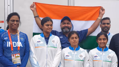 Indian compound archery women's gold medal winning team. (Photo: @PTUshaOfficial X)
