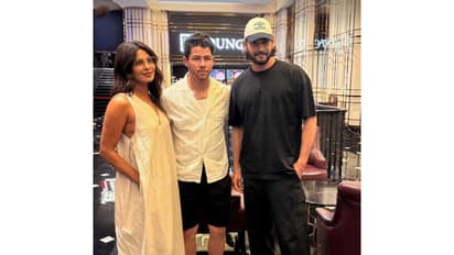 Priyanka Chopra, Nick Jonas with Mahesh Babu (Photo/X@amb_cinemas)