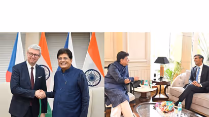 Union Minister of Commerce and Industry Piyush Goyal holds separate meetings with Czech Republic Deputy Prime Minister and Minister of Industry and Trade Karel Havlíček and former UK Prime Minister Rishi Sunak (Photo/@PiyushGoyal)