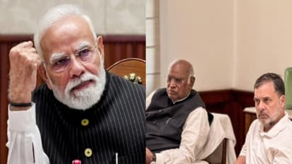 Prime Minister Narendra Modi (L), Congress President Mallikarjun Kharge and LoP Lok Sabha Rahul Gandhi (R) (File Photo/ANI)