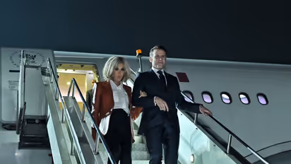 French President Emmanuel Macron and First Lady Brigitte Macron (Photo/@MEAIndia)