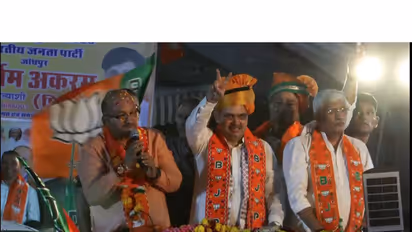 Rajasthan CM Bhajanlal Sharma during a roadshow in Jodhpur ahead of civic polls. (Photo/ANI)