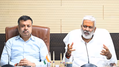 UP Minister Swatantra Dev Singh and State Principal Secretary, Irrigation and Water Resources Department Anil Garg (Photo/Information Department Varanasi)