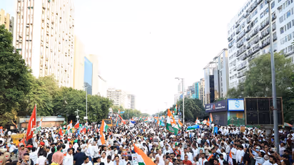 INDIA bloc leaders march towards SC against CEC Gyanesh Kumar in New Delhi on October 12 (Photo: x/@INCIndia)