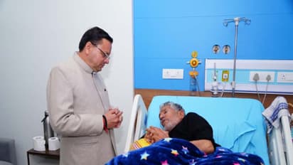 Uttarakhand CM visited hospital to meet UKD leader Diwakar Bhatt (Photo/ANI)