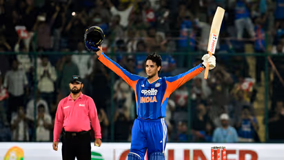 Abhishek Sharma celebrating his century during third T20I against Afghanistan (Photo: ANI)