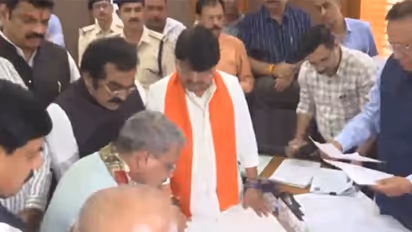 BJP's Rajya Sabha candidates Tarun chugh and Rajneesh agrawal files Rajya Sabha nominations (Photo/ANI)