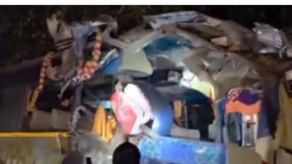 Police officials at the site of accident in Basti. (Photo/ANI)