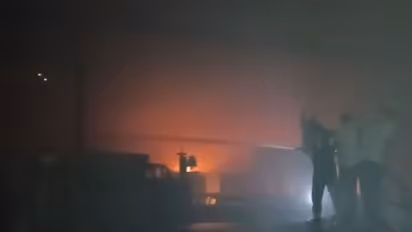 Fire breaks out at a car service centre in Jodhpur (Photo/ANI)