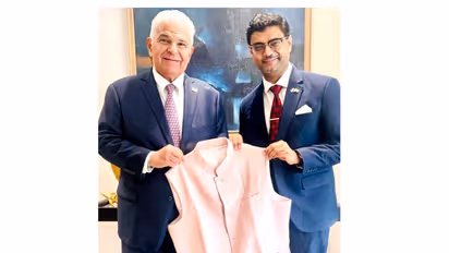 Indian Ambassador Sumit Seth with Panama President Jose Raul Mulino (Photo/X/@IndiainPanama)