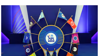 Flags representing all the IPL teams displayed at the bidding podium during an auction (Photo: ANI)