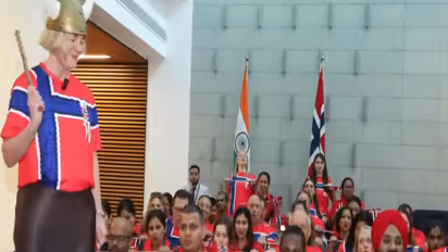 Norway Ambassador to India May-Elin Stener leads Viking Row celebrations in Norway Embassy. (Photo: ANI)