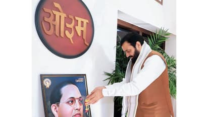 Haryana CM Nayab Singh Saini pays tribute to Dr BR Ambedkar on his Mahaparinirvan Diwas (Photo/ANI)