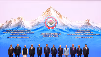 PM Modi standing alongside SCO members (Photo/X/@narendramodi)