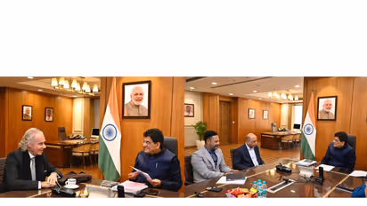 Union Minister Piyush Goyal holds meetings with global corporate leaders, including IBM CEO Arvind Krishna and Jefferies’ Christopher Wood, to discuss AI, investment trends, and India’s growth opportunities. (Photo: X/@PiyushGoyal)