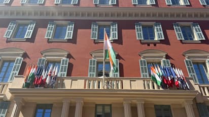 The Tricolor hoisted at the City Hall (Office of the Mayor of Nice) in honor of PM's arrival in Nice. A rare gesture when it comes to foreign dignitaries (Photo/ANI)