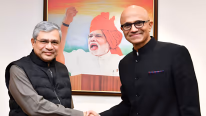  Union Minister Ashwini Vaishnaw and Microsoft CEO Satya Nadella (Photo/@AshwiniVaishnaw)