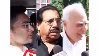 TMC MP Abhishek Banerjee, NCP-SP leader PC Chacko and Congress Rajya Sabha MP Kapil Sibal (Photo/ANI)