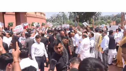 NDA, INDIA bloc face off outside parliament (Photo/ANI)