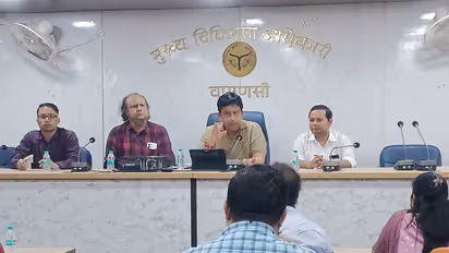 Officials and representatives attend a meeting chaired by Chief Medical Officer NP Singh to discuss preparations for blood donation camps in Varanasi (Photo/Information Department Varanasi)
