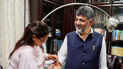 Jharkhand Minister Shilpi Neha Tirkey ties Rakhi to Karnataka CM Shivakumar. (Photo: @ShilpiNehaTirki)