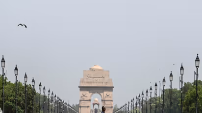 A man walks past the mirages seen at Kartavya Path on a hot summer day, in New Delhi (Photo/ANI)