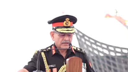 COAS Upendra Dwivedi during commissioning of INS Mahe. (Photo/ANI)