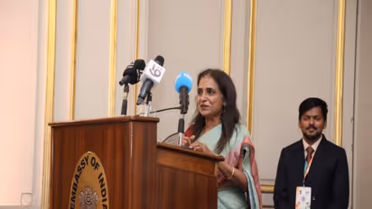 MEA Secretary Sripriya Ranganathan addresses the India-Egypt BRICS Partnership Conference at the Diplomatic Club in Cairo. (Photo: X/@indembcairo)