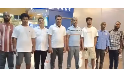 Seven Tamil Nadu fishermen were released and arrived at Chennai Airport. (Photo/ ANI)