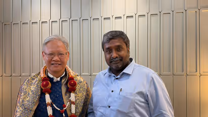 SE Sudheendra with Chinese Ambassador Xu Feihang (Photo/ANI)