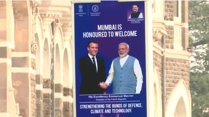 Posters welcoming French President Emmanuel Macron put up across Mumbai (Photo/ANI)
