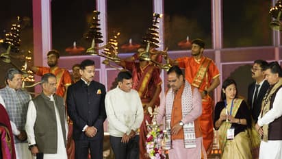 Mansukh Mandaviya, Rajyavardhan Singh Rathore and others at the  Khelo India University Games opening ceremony (Photo: KIUG)