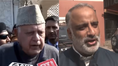 JKNC chief Farooq Abdullah (L) and Senior Jammu and Kashmir National Conference leader Salman Sagar (R) (Photo/ANI)