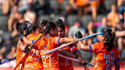 Indian women's hockey team players celebrating (Photo: X/@TheHockeyIndia)