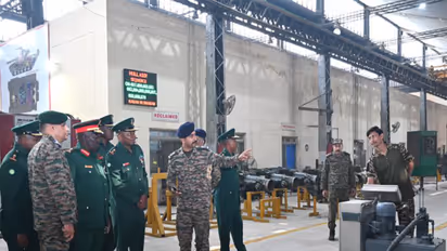The Tanzanian delegation visits the 505 Army Base Workshop during the inaugural India-Tanzania Army-to-Army Staff Talks in New Delhi. (Photo: X/@adgpi)