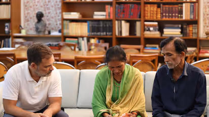 Congress leader Rahul Gandhi with Ankita Bhandari's family (Photo/X/@RahulGandhi)
