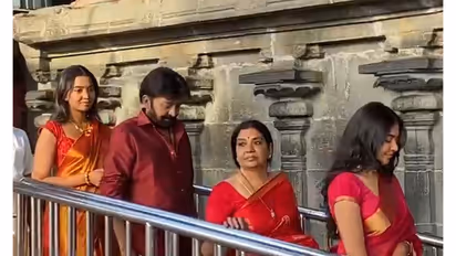 Jeevitha with family in Venkatesawara Temple
