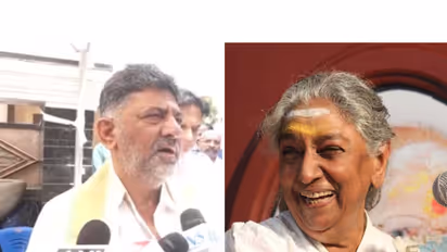 Karnataka Chief Minister D.K. Shivakumar (L) S Janaki (R) (Photos/ANI//X/ @ysjagan)