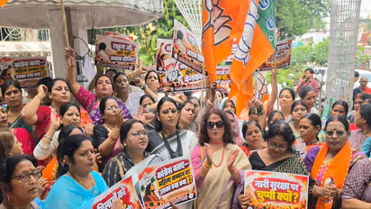 Visual from BJP Mahila Morcha protest in Varanasi (Photo/ANI)