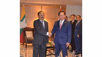 National Security Advisor Ajit Doval with Myanmar President U Min Aung Hlaing (Photo: X@MEAIndia)