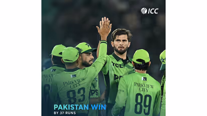 Pakistan team celebrating a wicket. (Photo: @ICC X)