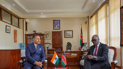 Indian High Commissioner to Kenya Adarsh Swaika meets Kenyan Principal Secretary for Foreign Affairs Korir Sing’Oei. (Photo: X/@IndiainKenya)