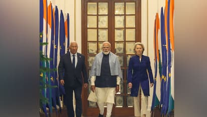 PM Modi with European Union's Antonio Costa and Ursula von der Leyen (Photo/MEA)