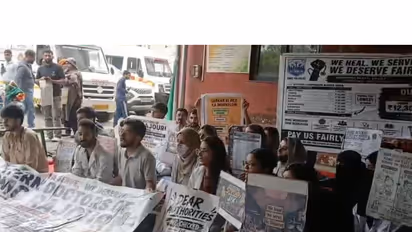 Doctors staging a protest demanding hike in their stipend in Jammu and Kashmir.(Photo/ANI)