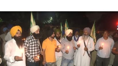 SKM, Kisan Mazdoor Morcha hold candle march to mark 2021 Lakhimpur Kheri incident anniversary (Photo/ANI)